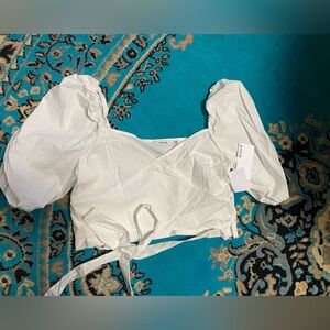 JustFab White Puff Sleeve Wrap Crop Top